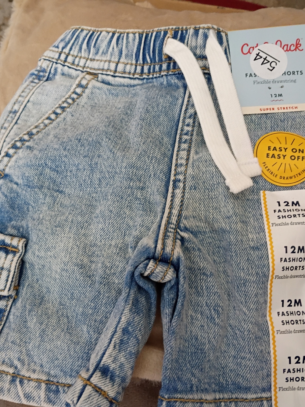 Boys Cat And Jack Brand NewBlue Washed Denim Relaxed Jeans with White Drawstring